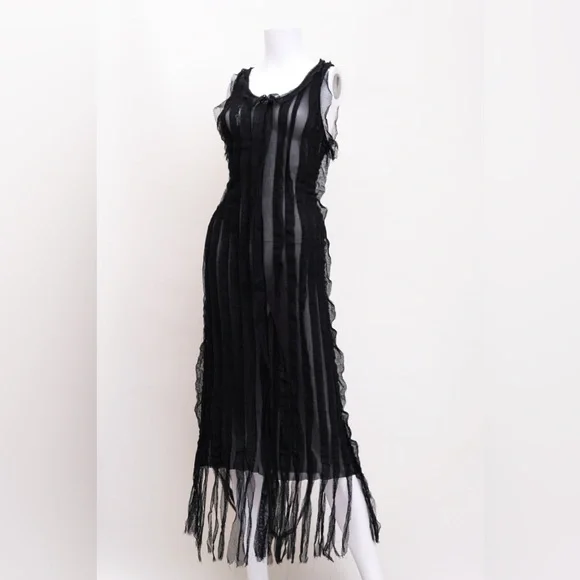 Jean Paul Gaultier Semi Sheer Fringe Black Mesh Dress